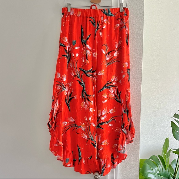 Anthropologie Corey Lynn Calter Orange Floral Midi Skirt Front Tie & Side Slits - Picture 5 of 9